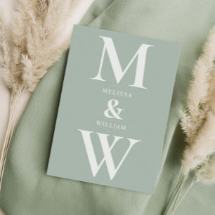 Invitation Moderne minimaliste Monogramme Sage Mariage vert