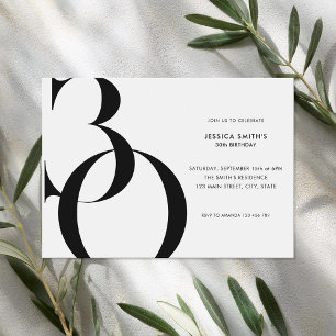Invitation Moderne minimaliste noir et blanc 30e anniversaire