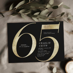 Invitation Moderne minimaliste noir et or 65e anniversaire