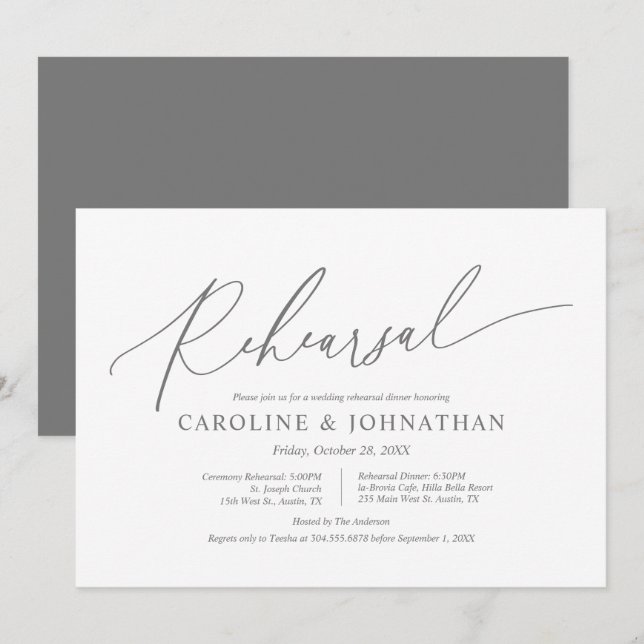 Invitation Moderne minimaliste, répétition Mariage et dîner e (Devant / Derrière)