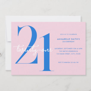 Invitation Moderne minimaliste rose bleu 21e anniversaire