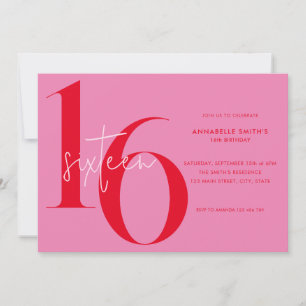 Invitation Moderne minimaliste rose rouge 16e anniversaire