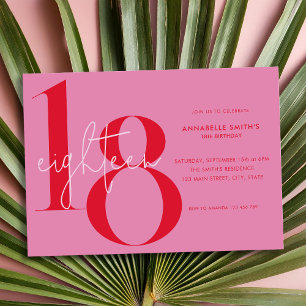 Invitation Moderne minimaliste rose rouge 18e anniversaire