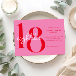 Invitation Moderne minimaliste rose rouge 18e anniversaire