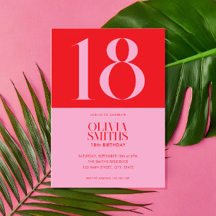 Invitation Moderne minimaliste rose rouge 18e anniversaire