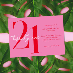 Invitation Moderne minimaliste rose rouge 21e anniversaire
