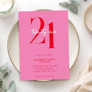 Invitation Moderne minimaliste rose rouge 21e anniversaire