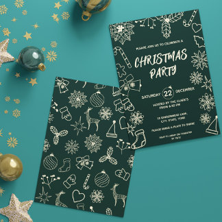 Invitation Moderne minimaliste Vert foncé et or Élégant Noël