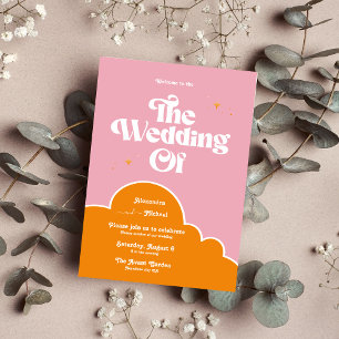 Invitation Moderne minimaliste Vibrand orange et Mariage rose