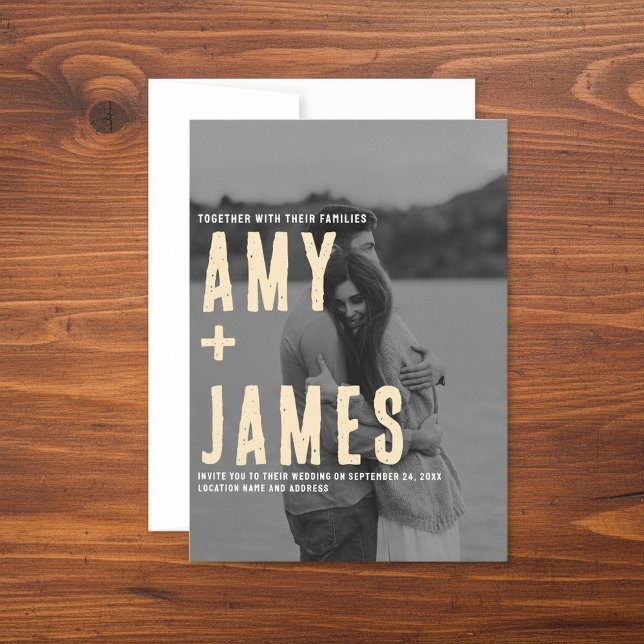 Invitation Moderne Minimisez votre photo et votre mariage de  (Modern Minimal your Photo and QR Code wedding Invitation.)
