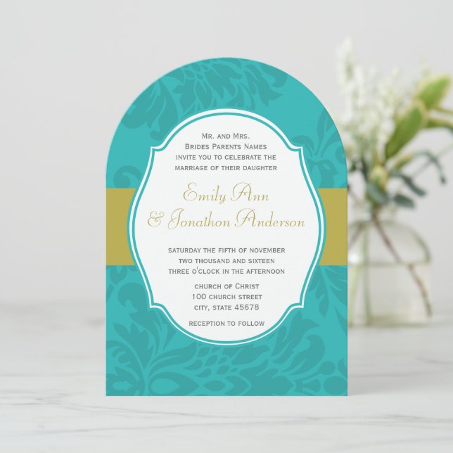 Invitation moderne Mint et Chartreuse Mariage dama (Debout devant)