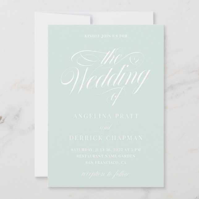 Invitation Moderne Mint Green Élégante Calligraphie Mariage d (Devant)