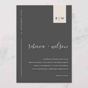 INVITATION MODERNE MODERNE NOIR ROSE NOIR MARIAGE TYPOGRAPHIQ