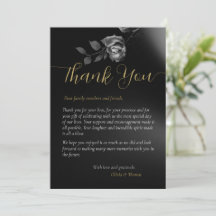Moderne Moody Black Dark Floral Mariage Merci
