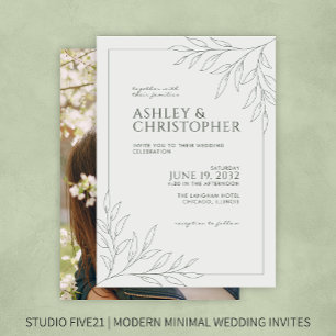 Invitation Moderne Moss Green Foliing Plan Mariage photo