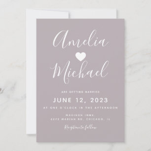 Invitation Moderne Mute Purple Simple Mariage de coeur
