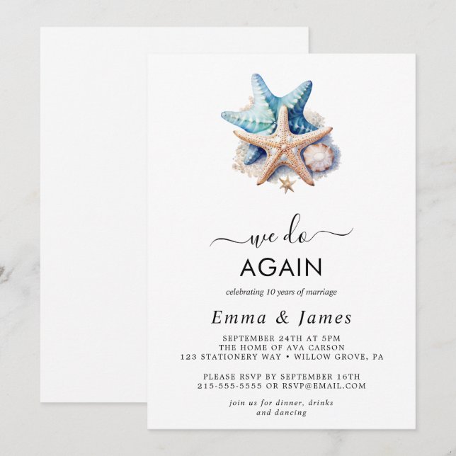 Invitation Moderne Nautique | Étoile de mer "Nous sommes touj (Devant / Derrière)