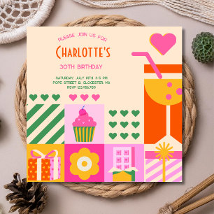 Invitation Moderne néon cubique adulte Anniversaire