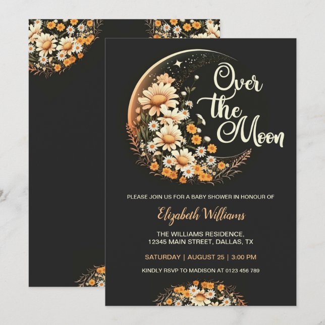 Invitation Moderne neutre sur le baby shower de la lune (Devant / Derrière)