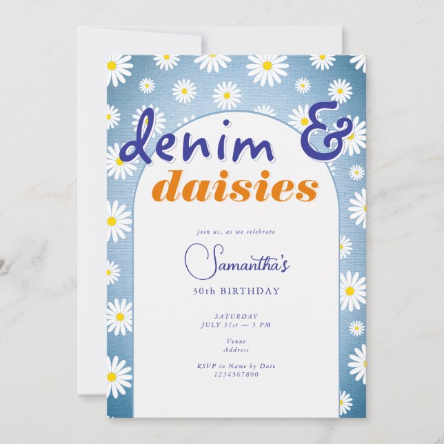 Invitation Moderne N'Importe Quel Âge Arc Denim Daisers Été A (Devant)