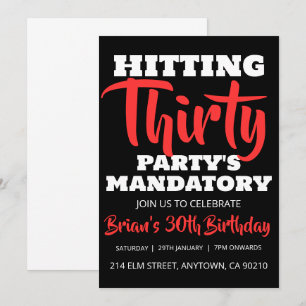 Invitation moderne noir simple adulte 30e anniversaire invita