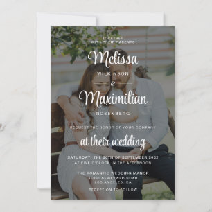 Invitation Moderne noir transparent chic 2 photo QR Code RSVP