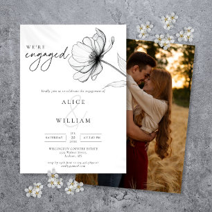 Invitation Moderne Nous sommes engagés Floral Photo Engagemen