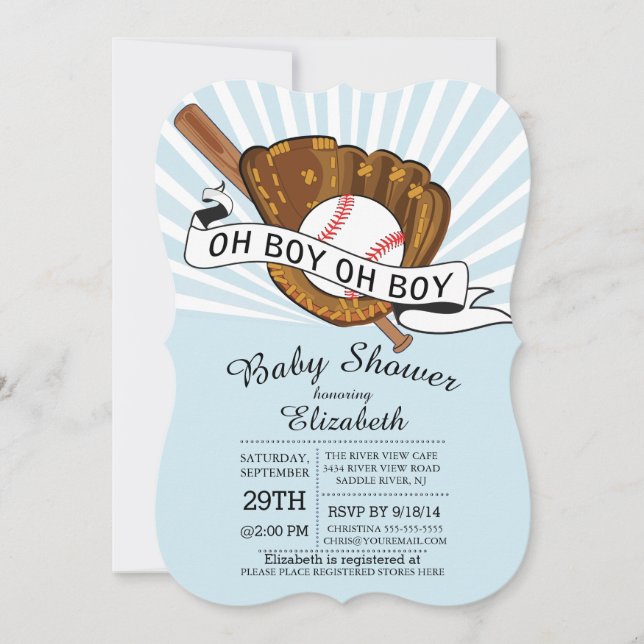Invitation Moderne Oh Boy Sports Baseball Boys Baby shower (Devant)