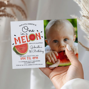 Invitation Moderne One in a Melon Photo   Anniversaire d'été 