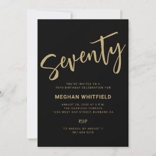 Invitation Moderne Or Noir Soixante-Dix Script 70e Anniversai