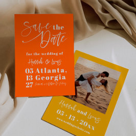 Invitation Moderne Orange Bold Calligraphie Photo Enregistrer