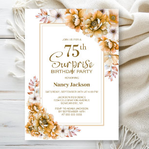 Invitation Moderne Orange Floral Surprise 75ème anniversaire