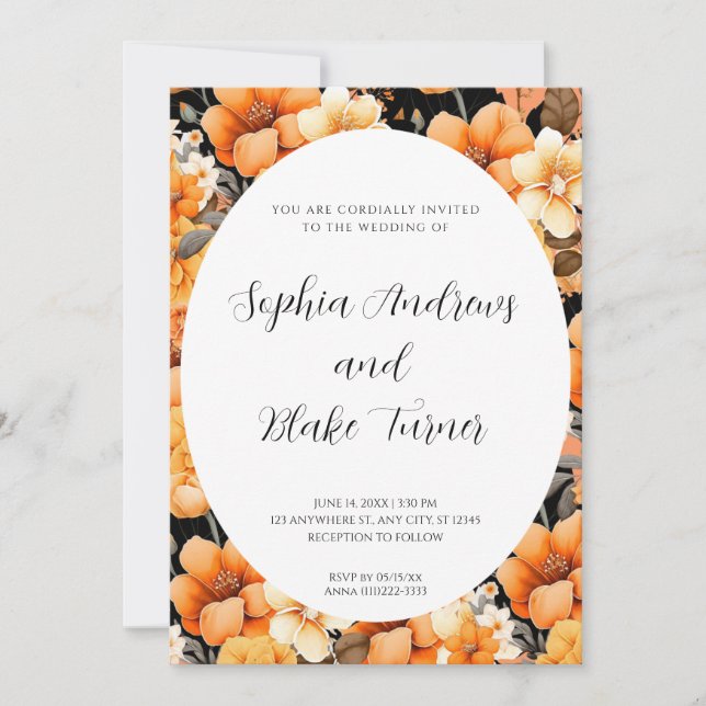 Invitation Moderne Orange Garden Floral Mariage encadré (Devant)