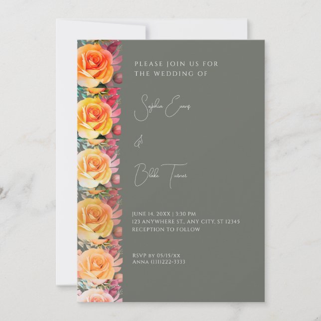Invitation Moderne Orange Ombre Rose Mariage vert (Devant)