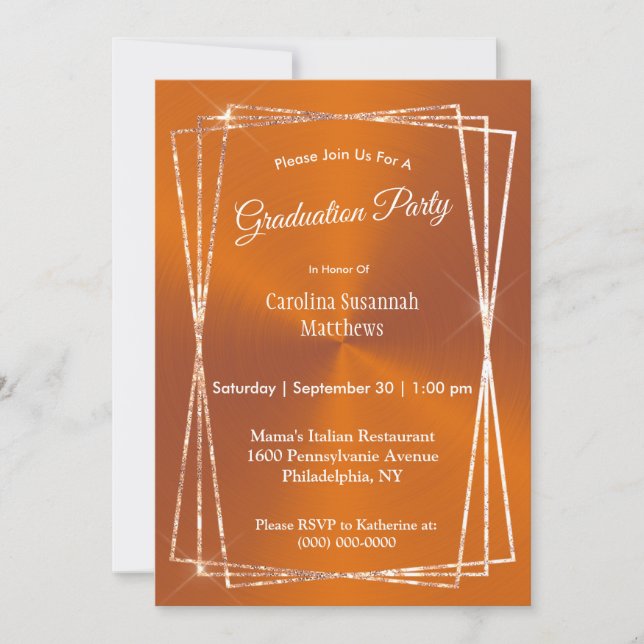 Invitation Moderne Orange Parties scintillant Cadre Diplôme (Devant)