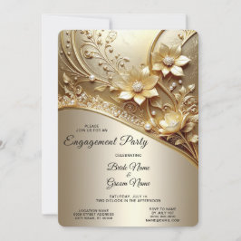 Invitation Moderne Orné Or Fleurs avec Perles Alliance