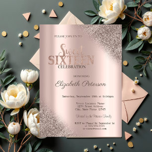 Invitation Moderne Paillettes Ombre Rose Gold Sweet 16