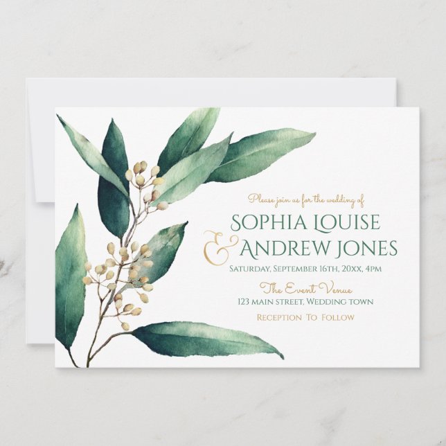 Invitation Moderne peint botanique verdure mariage rustique (Devant)