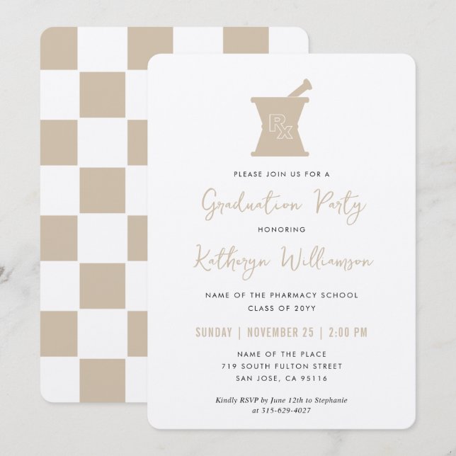 Invitation Moderne PharmD Pharmacy School Graduation (Devant / Derrière)