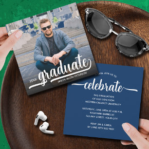 Invitation Moderne Photo Blue Graduation