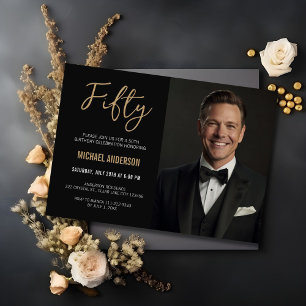Invitation Moderne Photo d'anniversaire de 50 ans en Agate No