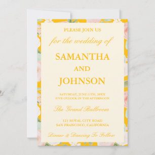 Invitation Moderne Photo De Mariage Floral Jaune Vintage Ivoi
