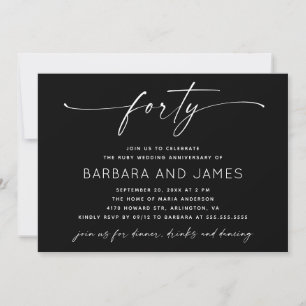 Invitation Moderne Photo Noir Rubis 40e Anniversaire de Maria