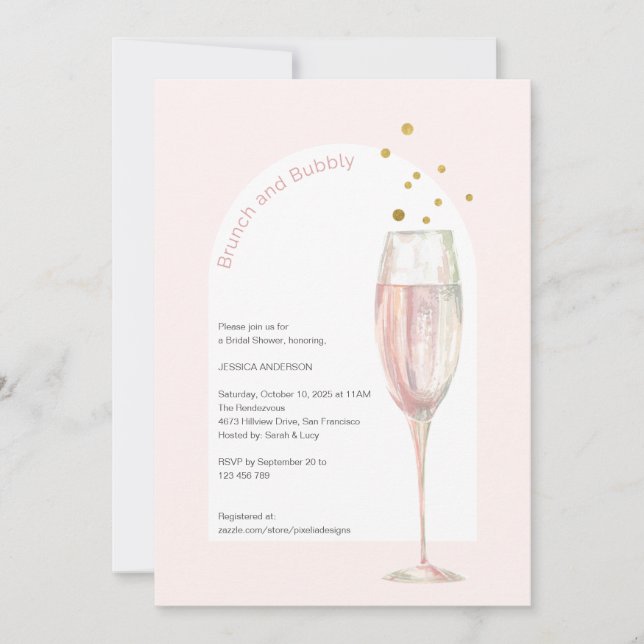 Invitation Moderne Pink chic pop the bubbly champagne brique (Devant)