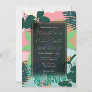 Invitation Moderne Pink Mint Tropical Foliage Design créatif