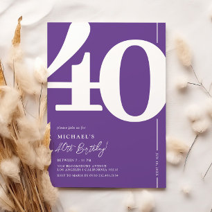Invitation moderne pour 40 ans anniversaire violet
