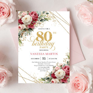 Invitation moderne pour 80e anniversaire en blanc