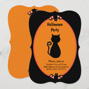 Invitation moderne pour Halloween avec chat noir e