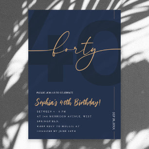 Invitation moderne pour les 40 ans avec du bleu ma