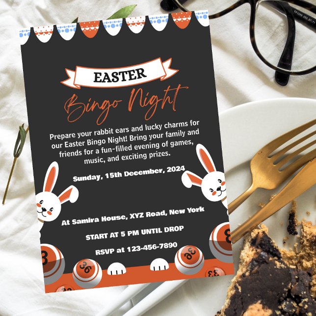 Invitation moderne pour soirée Bingo gris et orang (Créateur téléchargé)